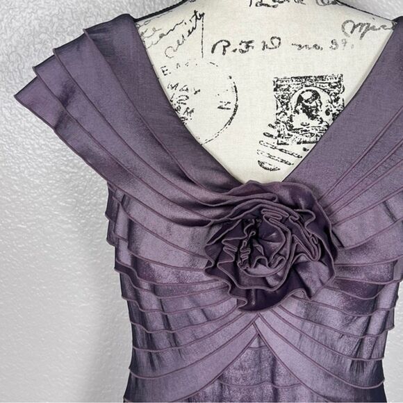 Tadashi Shoji Sz 6-8 Cocktail Dress Formal Pleated Midi Stretch Rose Purple - Picture 3 of 12